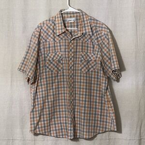 Vntg Wrangler Wrancher Western Shirt Mens Short Sleeve Y2K Pearl Snap Buttons